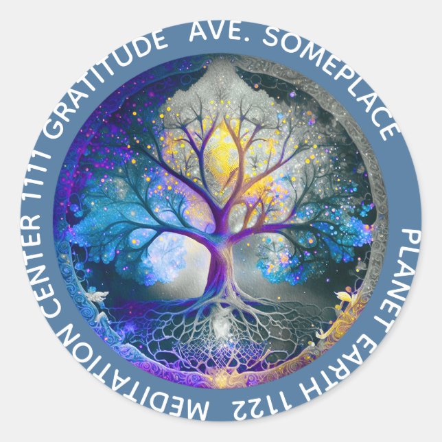 Sticker Rond Lumière Céleste | Arbre de Vie (Devant)