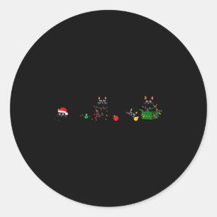Sticker Rond Lumière de Noël de chat noir Renne Père Noël Noël