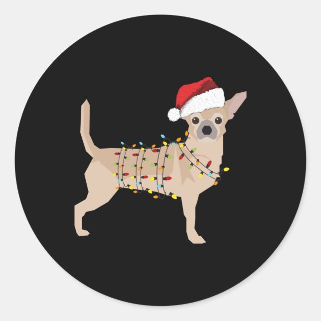 Sticker Rond Lumière de Noël de Chihuahua (Devant)