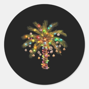 Sticker Rond Lumière de palmier de Noël Hawaïen Tropical Xmas 