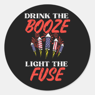 Sticker Rond Lumière Fuse Fireworks Funny Quatrième 4 juillet