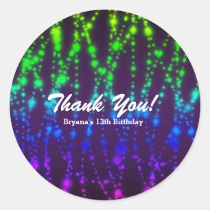 Sticker Rond Lumière néon de lueur d'arc-en-ciel fête d'anniver