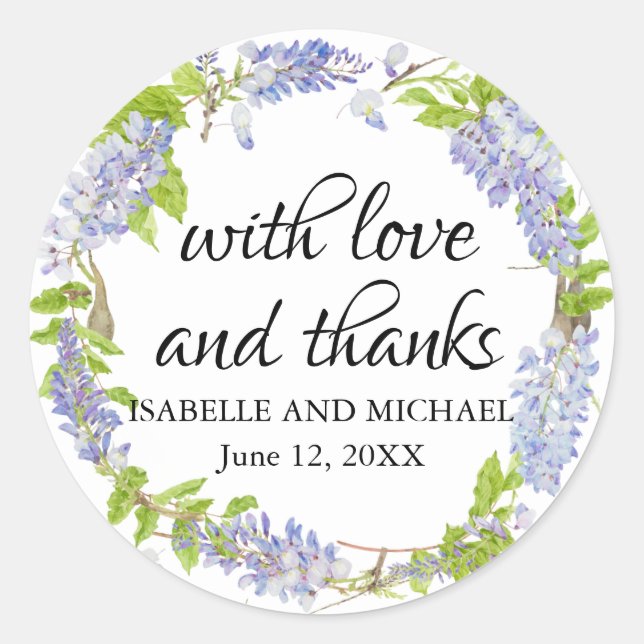 Sticker Rond Lumière Purple Wisteria Floral Mariage Faveur (Devant)
