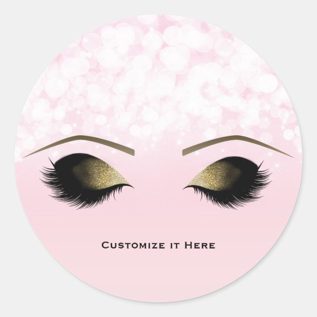 Sticker Rond Lumière rose Glam Gold Maquillage Eyelashes (Devant)