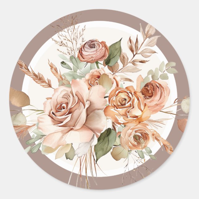 Sticker Rond Lumière Terre Tone Floral Russe Boho Aquarelle (Devant)