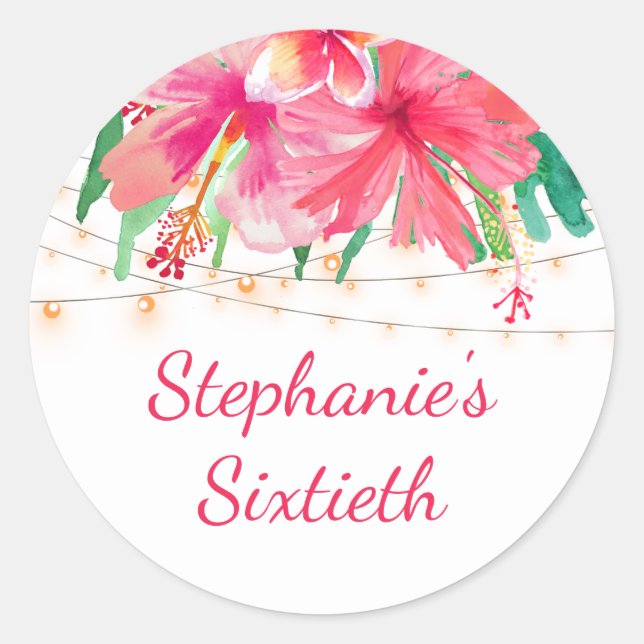 Sticker Rond Lumières à cordes hawaïennes pour 60 ans tropicaux (Devant)