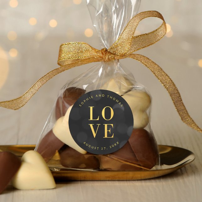 Sticker Rond Lumières Bokeh Sombres Faux Amour Doré (Créateur téléchargé)