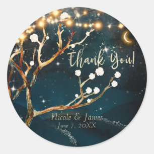 Sticker Rond Lumières d'arbre de soirée rustique Mariage de nui