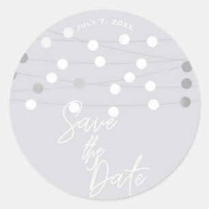 Sticker Rond Lumières de Chaîne d'Argent Blanc Mariage Enregist