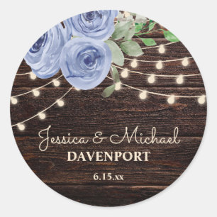 Sticker Rond Lumières de chaîne en bois rustique mariage floral