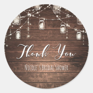 Sticker Rond Lumières de Chaîne Rustiques Pots de Maçon Ruban d