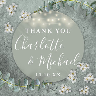 Sticker Rond Lumières de Chaîne Vert Sauge Mariage Favoriser Me