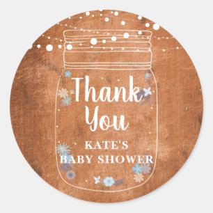 Sticker Rond Lumières de corde de pot de maçon rustique Baby Sh