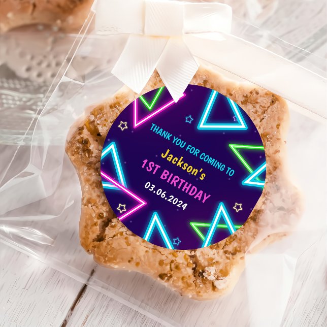 Sticker Rond Lumières de Neon lumineux Merci fête d'anniversair (Créateur téléchargé)