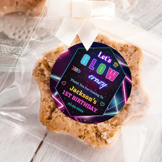 Sticker Rond Lumières de Neon lumineux Merci fête d'anniversair (Créateur téléchargé)