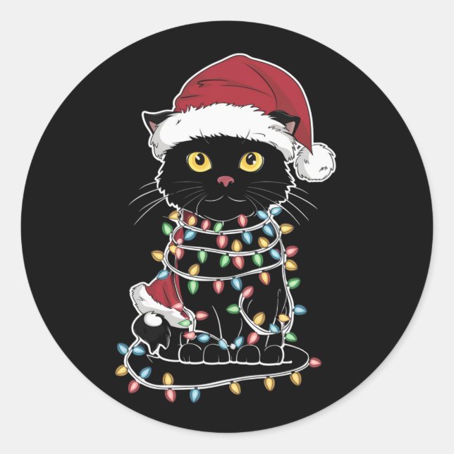 Sticker Rond Lumières de Noël Amoureux de les chats amusantes (Devant)