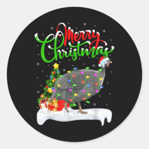 Sticker Rond Lumières de Noël Arbre Père Noël Pintade Oiseau Jo