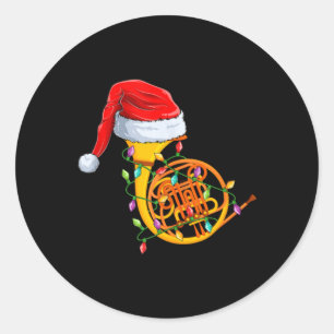 Sticker Rond Lumières de Noël Chapeau de Père Noël Cor Musical 