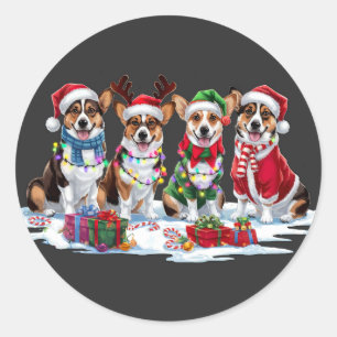 Sticker Rond Lumières de Noël Corgi - Design adorable
