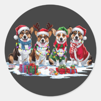 Sticker Rond Lumières de Noël Corgi - Design adorable