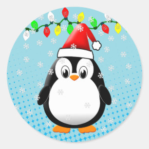 Sticker Rond Lumières de Noël de Pingouin en Carton mignon
