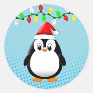 Sticker Rond Lumières de Noël de Pingouin en Carton mignon