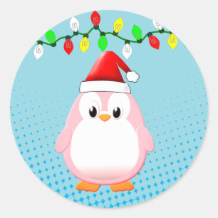 Sticker Rond Lumières de Noël de Pingouin en Carton mignon