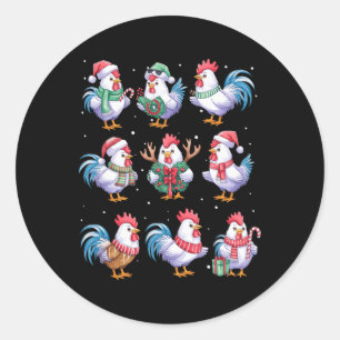 Sticker Rond Lumières de Noël de poulet amusant Poulets amoureu