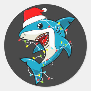 Sticker Rond Lumières de Noël des requins de Père Noël
