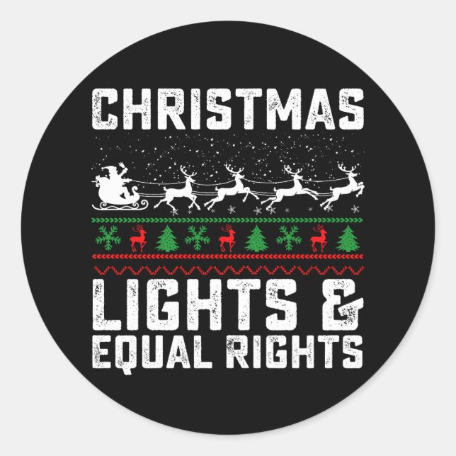 Sticker Rond Lumières De Noël Et Égalité Des Droits Féministes (Devant)