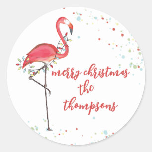 Sticker Rond Lumières de Noël festives et mignonnes de flamant