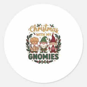 Sticker Rond Lumières de Noël Gnomies Guirlande Canne à Sucre