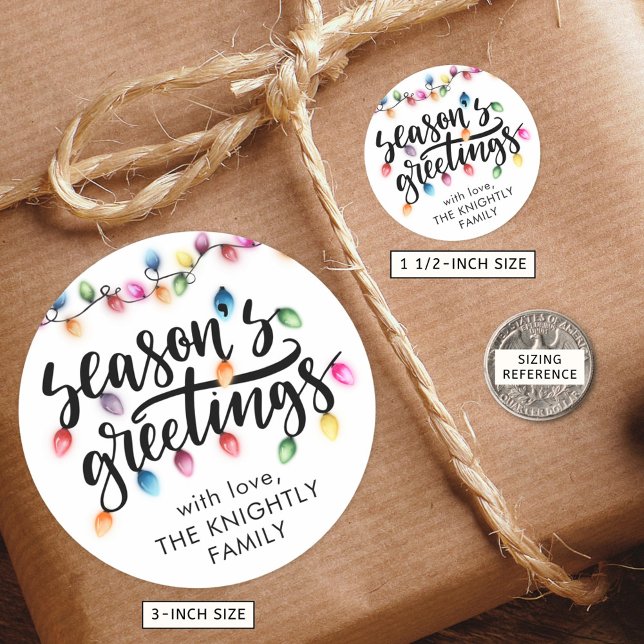 Sticker Rond Lumières de Noël Joyeuses Fêtes de nom (Créateur téléchargé)