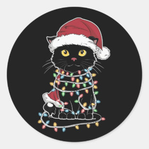 Sticker Rond Lumières de Noël pour amateur de chats drôles