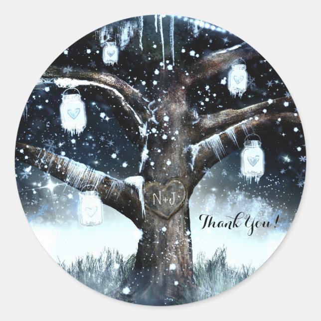 Sticker Rond Lumières de Noël Rustiques en Verre Mason Arbre d' (Devant)