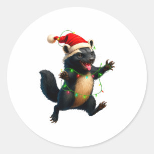 Sticker Rond Lumières de Noël sur l'arbre Honey Badger Santa Ho