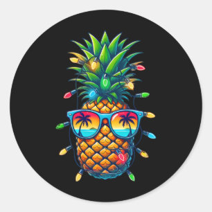 Sticker Rond Lumières de Noël Tropical Pineapple Sungl Xmas En