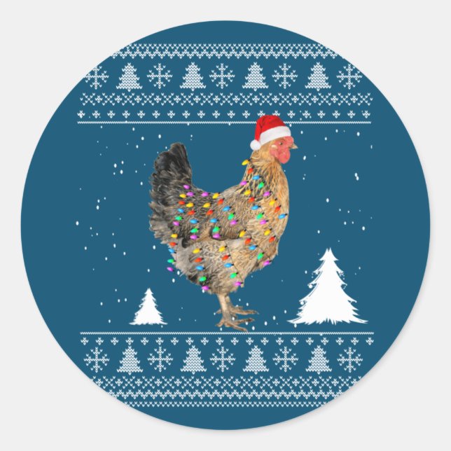 Sticker Rond Lumières de poulets avec le pyjama de Noël du Père (Devant)