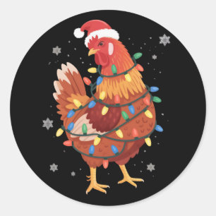 Sticker Rond Lumieres de sapin de Noël de poulet Ferme Animal S