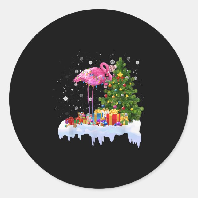 Sticker Rond Lumières des arbres de Noël Flamant rose (Devant)