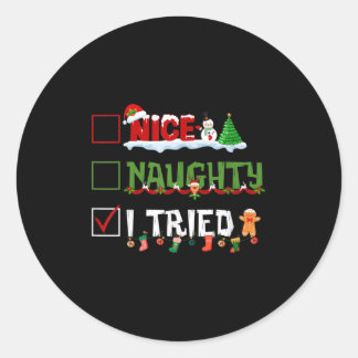 Sticker Rond Lumières drôles de pyjama de Noël Nice Naughty j'a