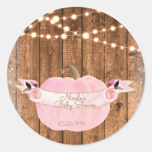 Sticker Rond Lumières en Bois Rustique Automne Citrouille Étinc