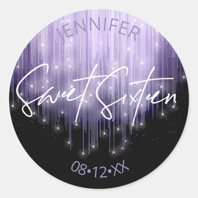 Sticker Rond Lumières en cascade Sweet 16 Violet ID790 (Devant)