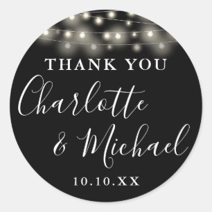Sticker Rond Lumières en fil noir et blanc Mariage Favori Merci