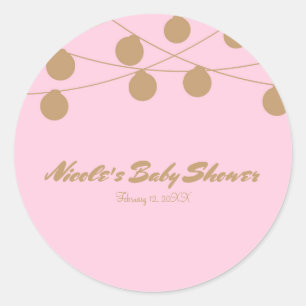 Sticker Rond Lumières Modernes Rose et Or en Forme de Guirlande