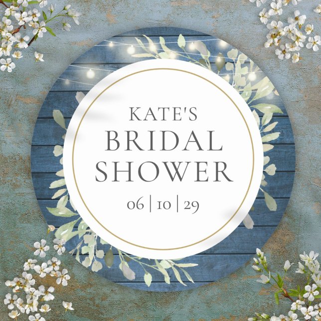 Sticker Rond Lumières rustiques de verdure pour la douche de ma (Greenery Rustic String Lights Bridal Shower Classic Round Sticker)
