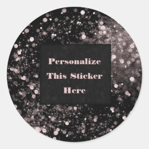 Sticker Rond Lumières scintillantes noires et roses, glamour pa