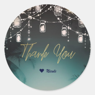 Sticker Rond Lumières scintillantes Palmiers Élégant Mariage su