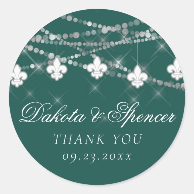 Sticker Rond Lumières vertes Fleur de Lis | Moody Dark Mariage (Devant)