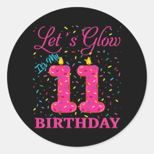Sticker Rond Luminons c'est mon 11e anniversaire Sweet Party